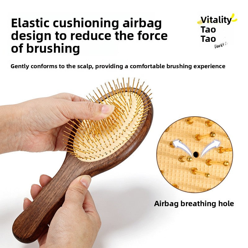 Solid Wood Handle Air Cushion Comb with Metal Needle Tips for Hair Styling and Scalp Massage