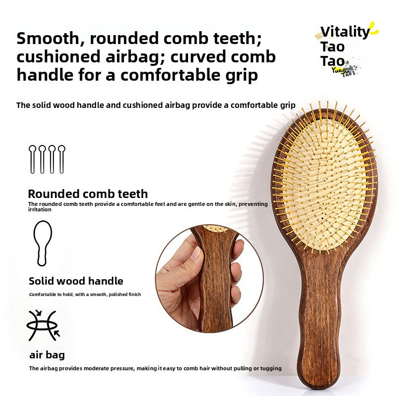 Solid Wood Handle Air Cushion Comb with Metal Needle Tips for Hair Styling and Scalp Massage